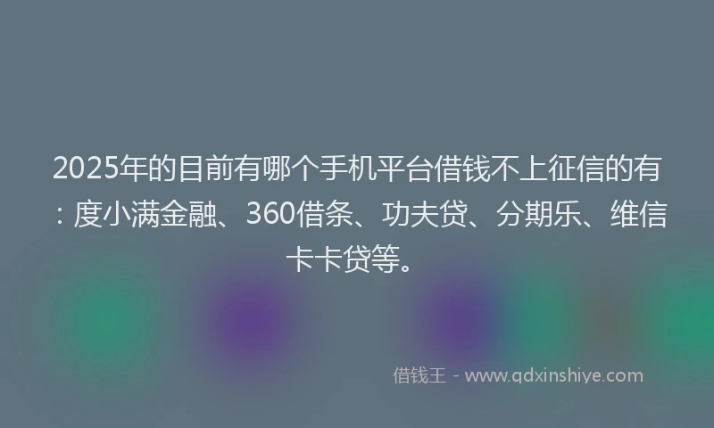 2025年的目前有哪个手机平台借钱不上征信的有：度小满金融、360借条、功夫贷、分期乐、维信卡卡贷等。