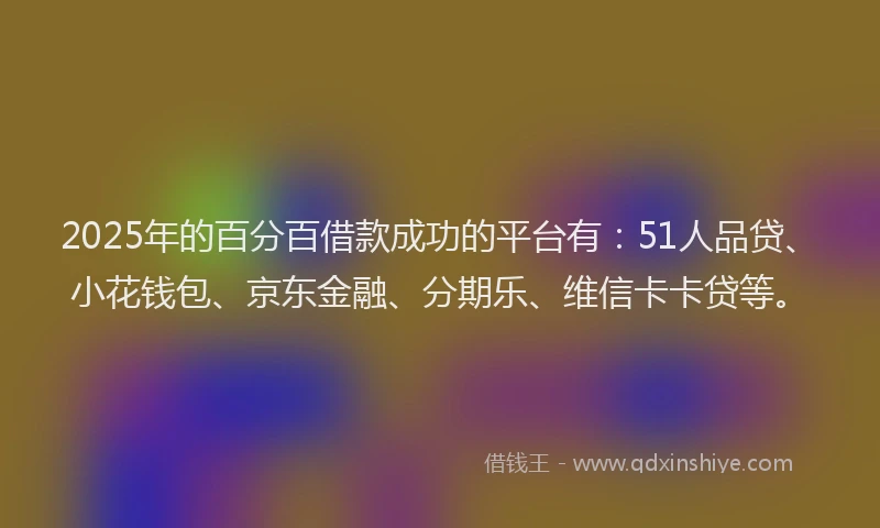 2025年的百分百借款成功的平台有：51人品贷、小花钱包、京东金融、分期乐、维信卡卡贷等。