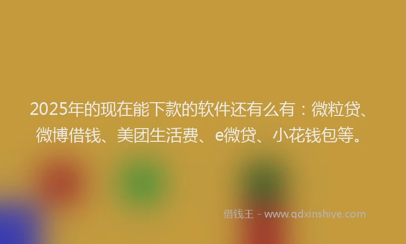 2025年的现在能下款的软件还有么有：微粒贷、微博借钱、美团生活费、e微贷、小花钱包等。
