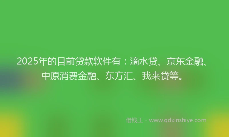 2025年的目前贷款软件有：滴水贷、京东金融、中原消费金融、东方汇、我来贷等。