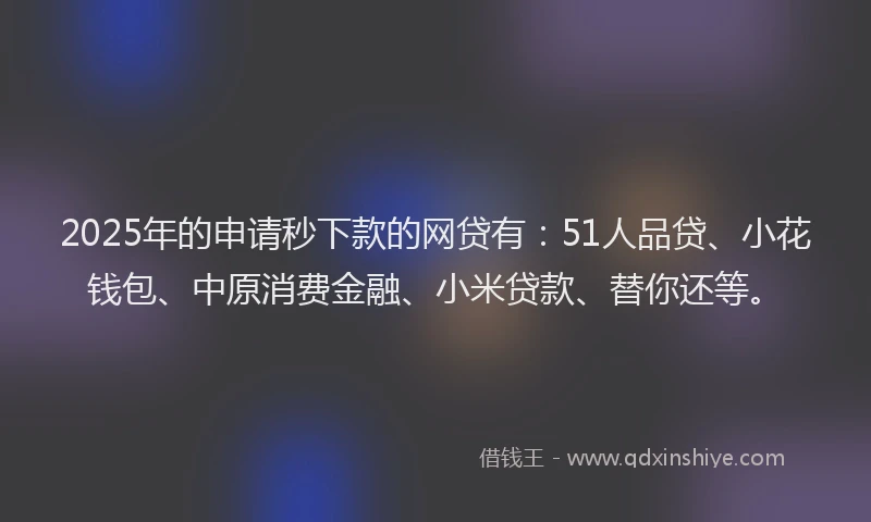 2025年的申请秒下款的网贷有：51人品贷、小花钱包、中原消费金融、小米贷款、替你还等。