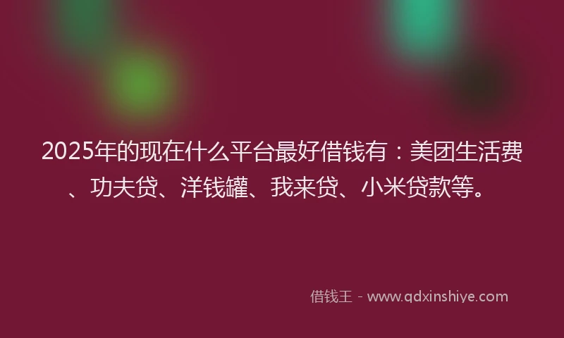 2025年的现在什么平台最好借钱有：美团生活费、功夫贷、洋钱罐、我来贷、小米贷款等。