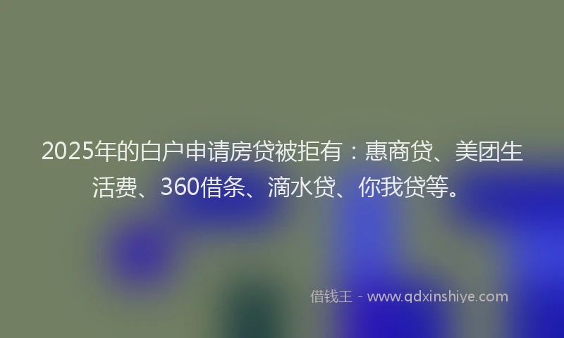 2025年的白户申请房贷被拒有：惠商贷、美团生活费、360借条、滴水贷、你我贷等。