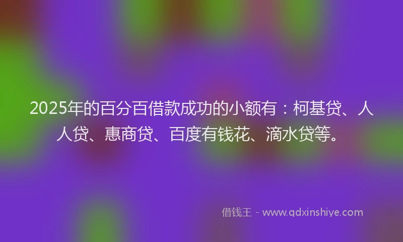 2025年的百分百借款成功的小额有：柯基贷、人人贷、惠商贷、百度有钱花、滴水贷等。
