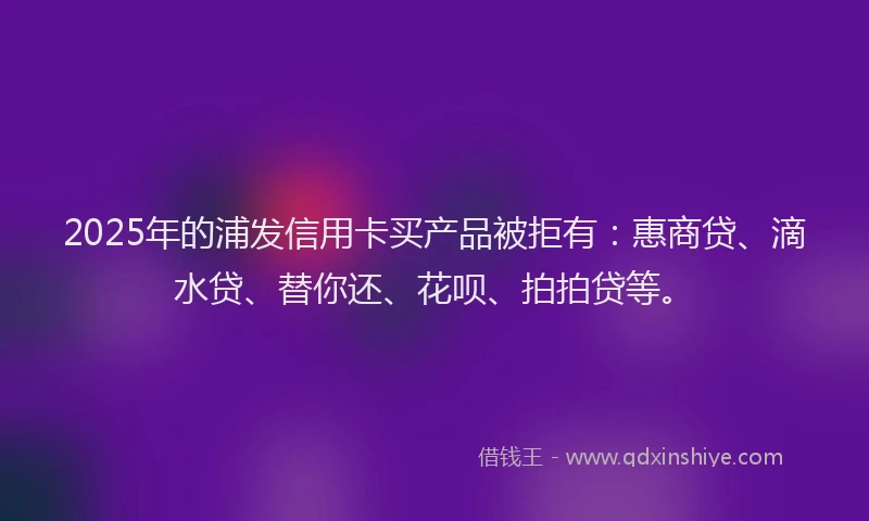 2025年的浦发信用卡买产品被拒有：惠商贷、滴水贷、替你还、花呗、拍拍贷等。