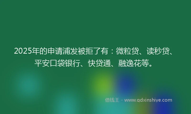 2025年的申请浦发被拒了有：微粒贷、读秒贷、平安口袋银行、快贷通、融逸花等。