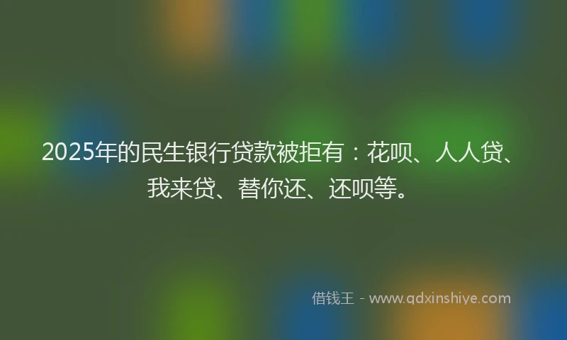 2025年的民生银行贷款被拒有：花呗、人人贷、我来贷、替你还、还呗等。