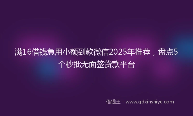满16借钱急用小额到款微信2025年推荐，盘点5个秒批无面签贷款平台