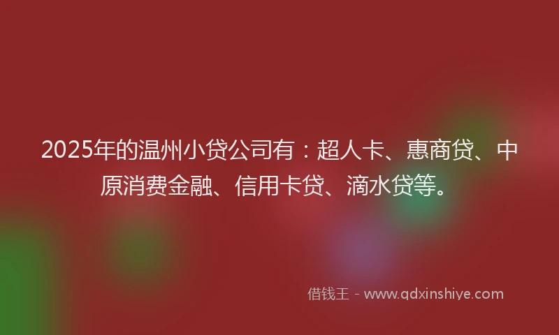 2025年的温州小贷公司有：超人卡、惠商贷、中原消费金融、信用卡贷、滴水贷等。
