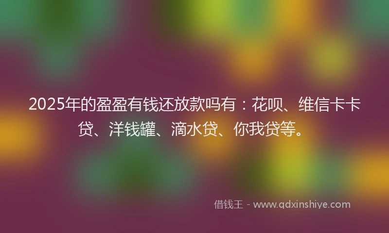 2025年的盈盈有钱还放款吗有：花呗、维信卡卡贷、洋钱罐、滴水贷、你我贷等。