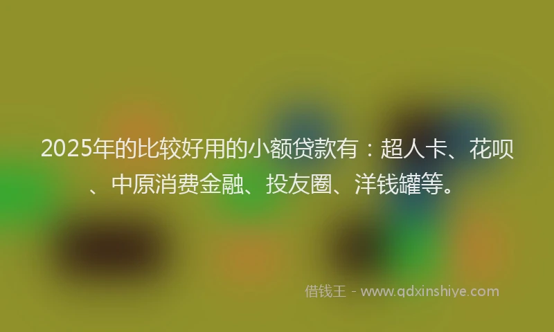 2025年的比较好用的小额贷款有：超人卡、花呗、中原消费金融、投友圈、洋钱罐等。