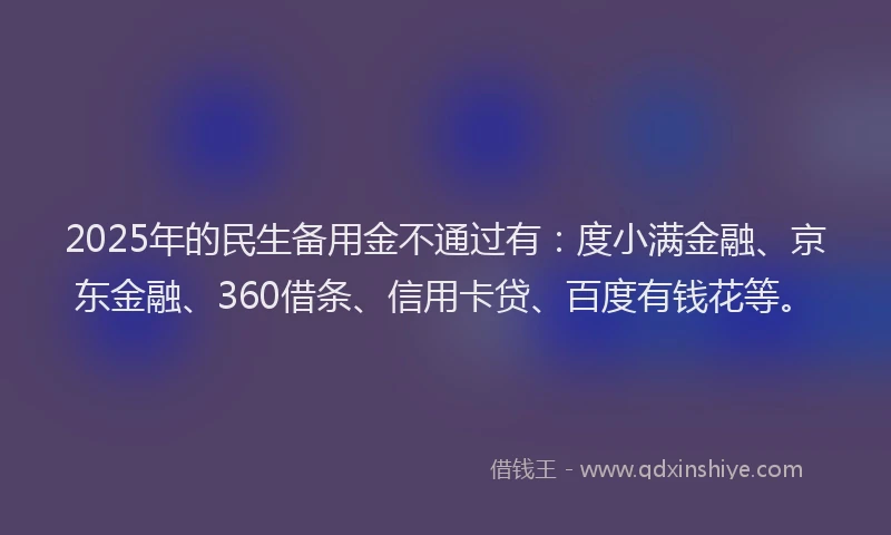 2025年的民生备用金不通过有：度小满金融、京东金融、360借条、信用卡贷、百度有钱花等。