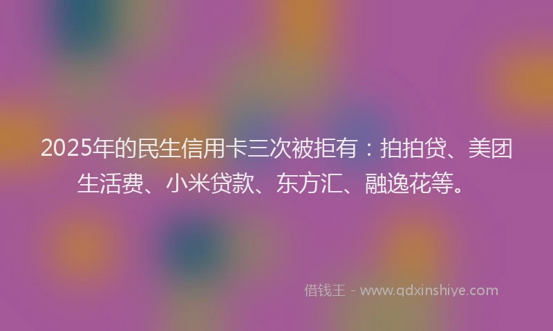 2025年的民生信用卡三次被拒有：拍拍贷、美团生活费、小米贷款、东方汇、融逸花等。
