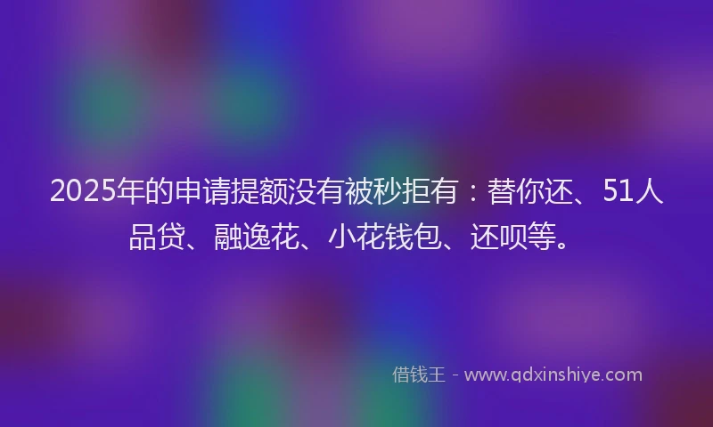 2025年的申请提额没有被秒拒有：替你还、51人品贷、融逸花、小花钱包、还呗等。
