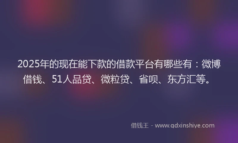 2025年的现在能下款的借款平台有哪些有：微博借钱、51人品贷、微粒贷、省呗、东方汇等。