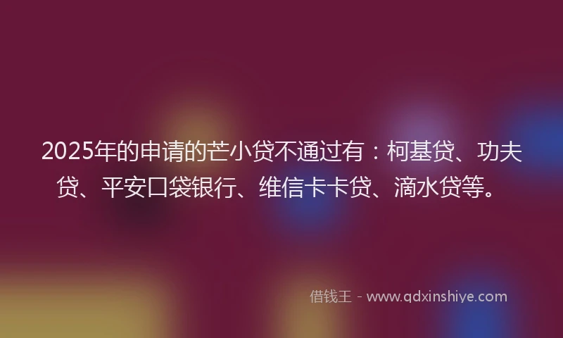 2025年的申请的芒小贷不通过有：柯基贷、功夫贷、平安口袋银行、维信卡卡贷、滴水贷等。