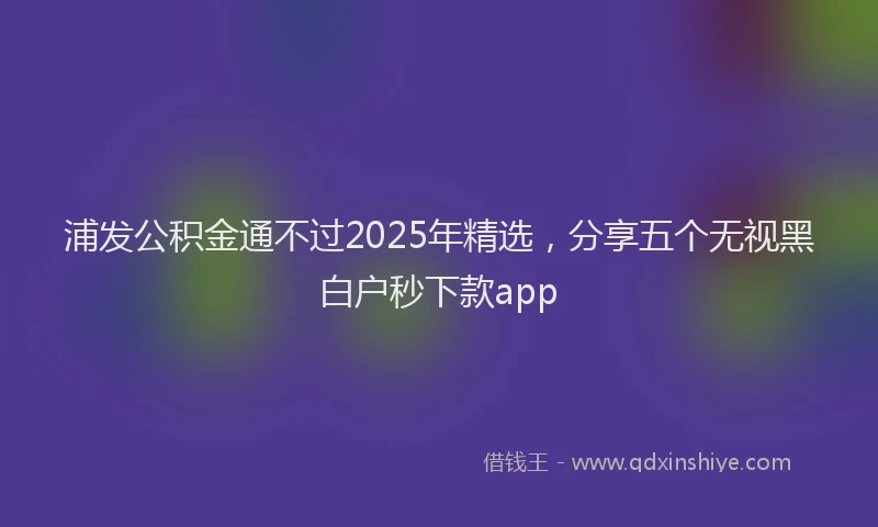 浦发公积金通不过2025年精选，分享五个无视黑白户秒下款app