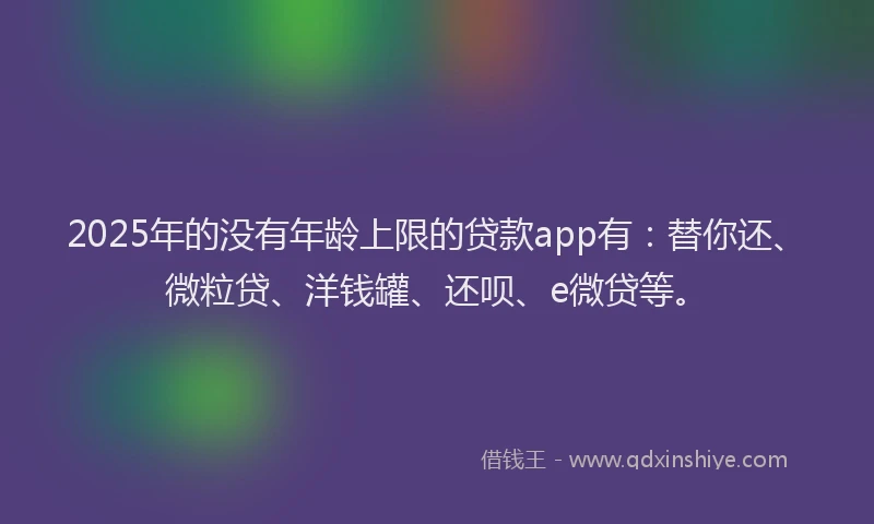 2025年的没有年龄上限的贷款app有:替你还、微粒贷、洋钱罐、还呗、e微贷等。