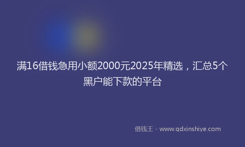 满16借钱急用小额2000元2025年精选，汇总5个黑户能下款的平台