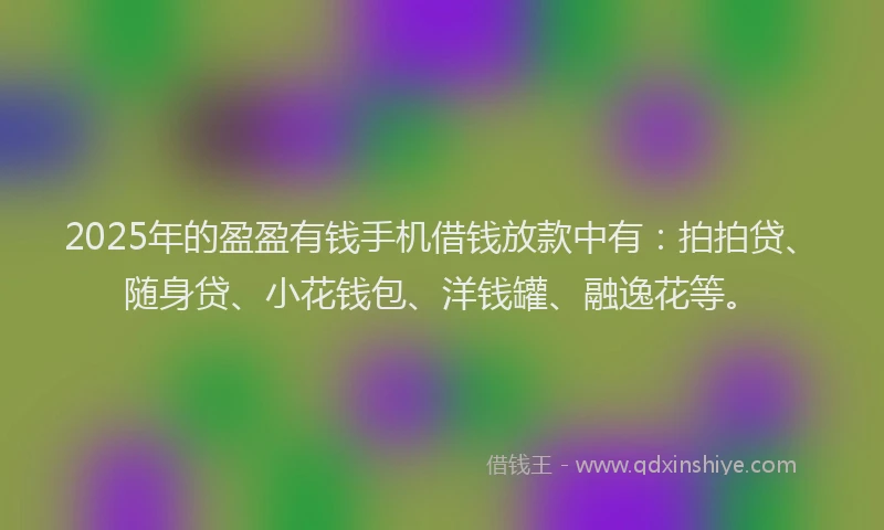 2025年的盈盈有钱手机借钱放款中有：拍拍贷、随身贷、小花钱包、洋钱罐、融逸花等。