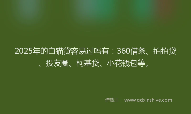 2025年的白猫贷容易过吗有：360借条、拍拍贷、投友圈、柯基贷、小花钱包等。