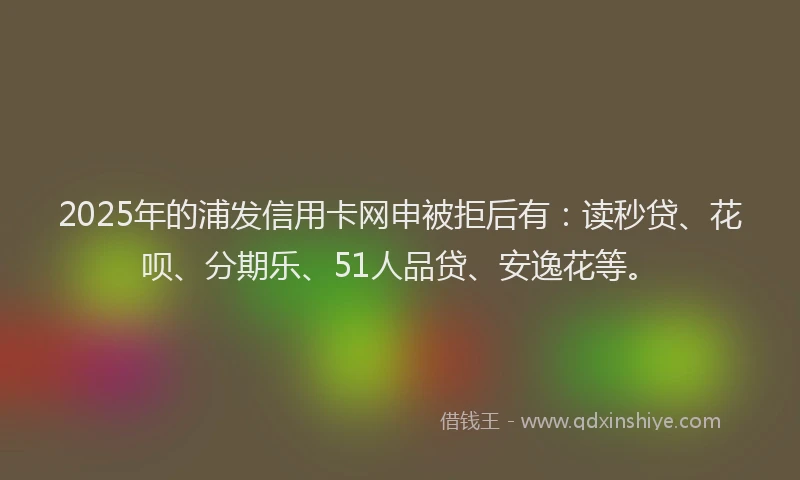 2025年的浦发信用卡网申被拒后有:读秒贷、花呗、分期乐、51人品贷、安逸花等。