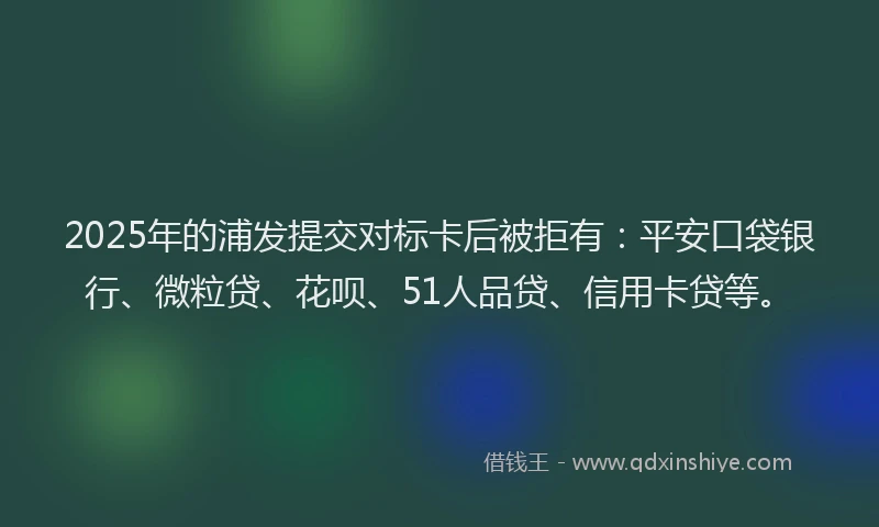 2025年的浦发提交对标卡后被拒有：平安口袋银行、微粒贷、花呗、51人品贷、信用卡贷等。