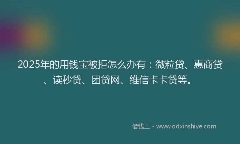 2025年的用钱宝被拒怎么办有：微粒贷、惠商贷、读秒贷、团贷网、维信卡卡贷等。