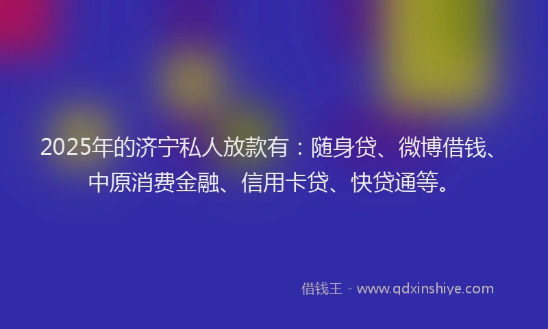 2025年的济宁私人放款有：随身贷、微博借钱、中原消费金融、信用卡贷、快贷通等。