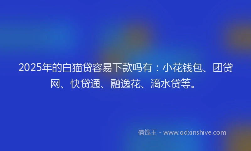 2025年的白猫贷容易下款吗有：小花钱包、团贷网、快贷通、融逸花、滴水贷等。
