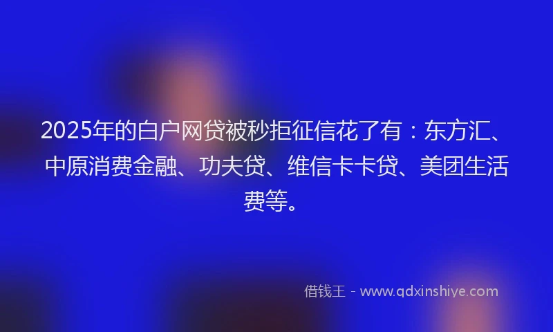 2025年的白户网贷被秒拒征信花了有：东方汇、中原消费金融、功夫贷、维信卡卡贷、美团生活费等。