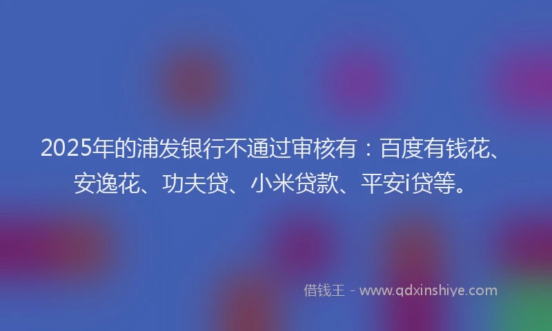 2025年的浦发银行不通过审核有：百度有钱花、安逸花、功夫贷、小米贷款、平安i贷等。