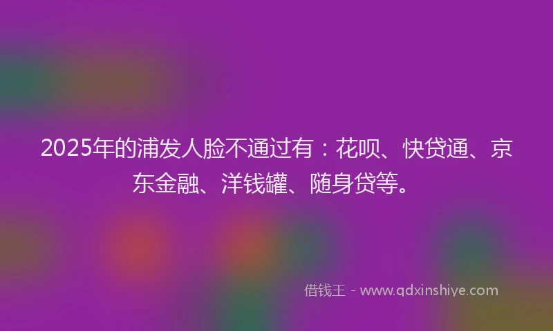 2025年的浦发人脸不通过有：花呗、快贷通、京东金融、洋钱罐、随身贷等。