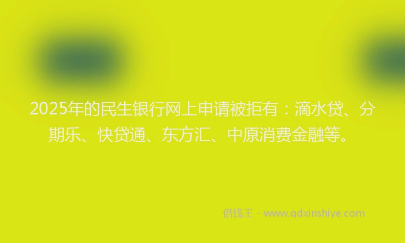 2025年的民生银行网上申请被拒有：滴水贷、分期乐、快贷通、东方汇、中原消费金融等。
