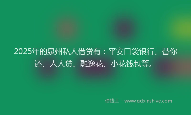 2025年的泉州私人借贷有：平安口袋银行、替你还、人人贷、融逸花、小花钱包等。