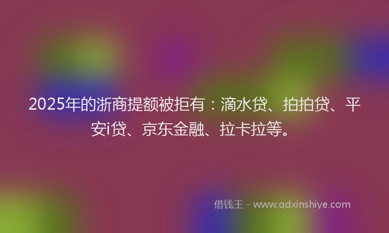 2025年的浙商提额被拒有：滴水贷、拍拍贷、平安i贷、京东金融、拉卡拉等。