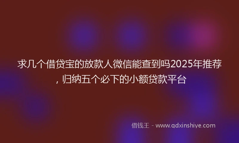 求几个借贷宝的放款人微信能查到吗2025年推荐，归纳五个必下的小额贷款平台