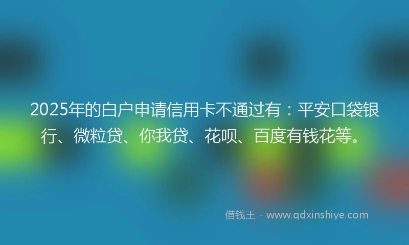 2025年的白户申请信用卡不通过有：平安口袋银行、微粒贷、你我贷、花呗、百度有钱花等。