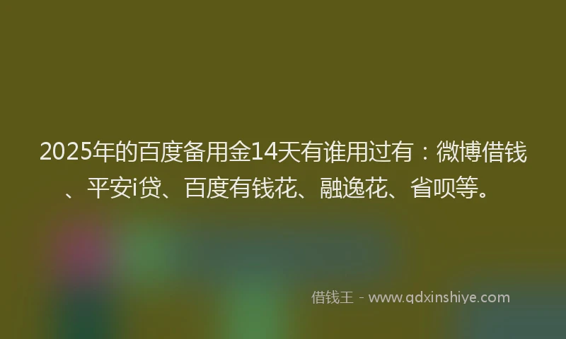 2025年的百度备用金14天有谁用过有：微博借钱、平安i贷、百度有钱花、融逸花、省呗等。