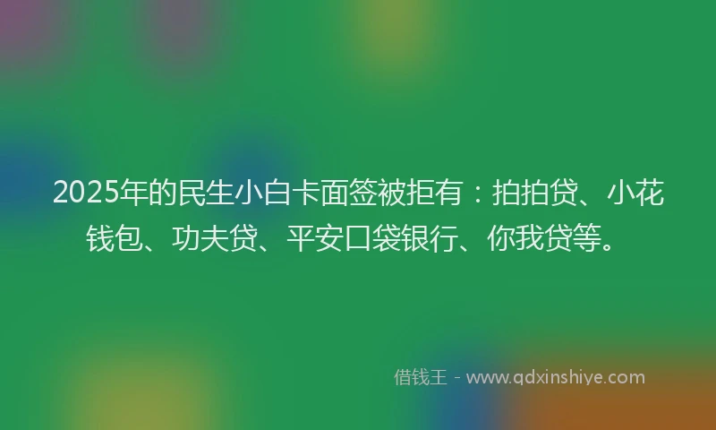 2025年的民生小白卡面签被拒有：拍拍贷、小花钱包、功夫贷、平安口袋银行、你我贷等。