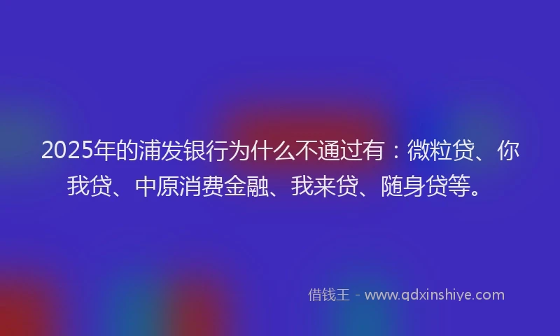 2025年的浦发银行为什么不通过有：微粒贷、你我贷、中原消费金融、我来贷、随身贷等。