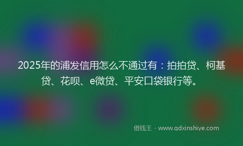 2025年的浦发信用怎么不通过有：拍拍贷、柯基贷、花呗、e微贷、平安口袋银行等。