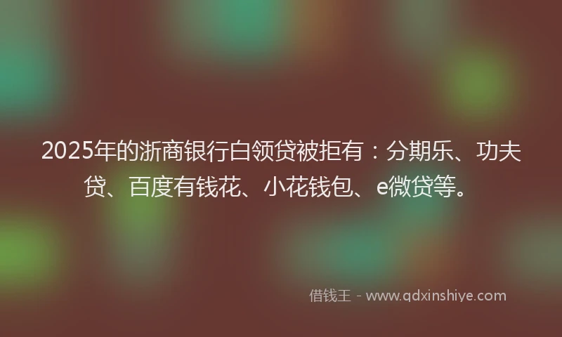 2025年的浙商银行白领贷被拒有：分期乐、功夫贷、百度有钱花、小花钱包、e微贷等。