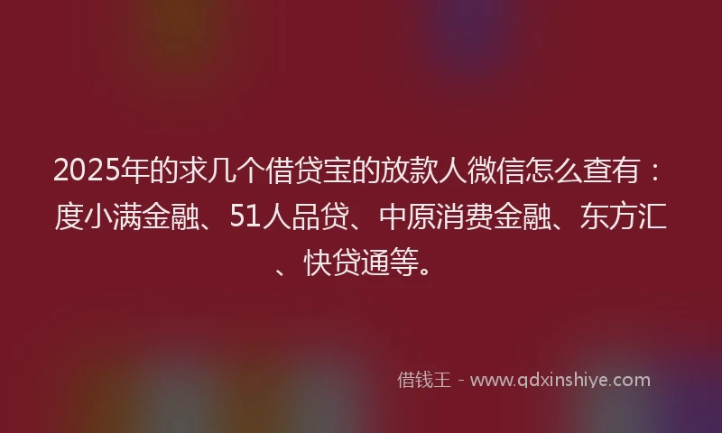 2025年的求几个借贷宝的放款人微信怎么查有：度小满金融、51人品贷、中原消费金融、东方汇、快贷通等。