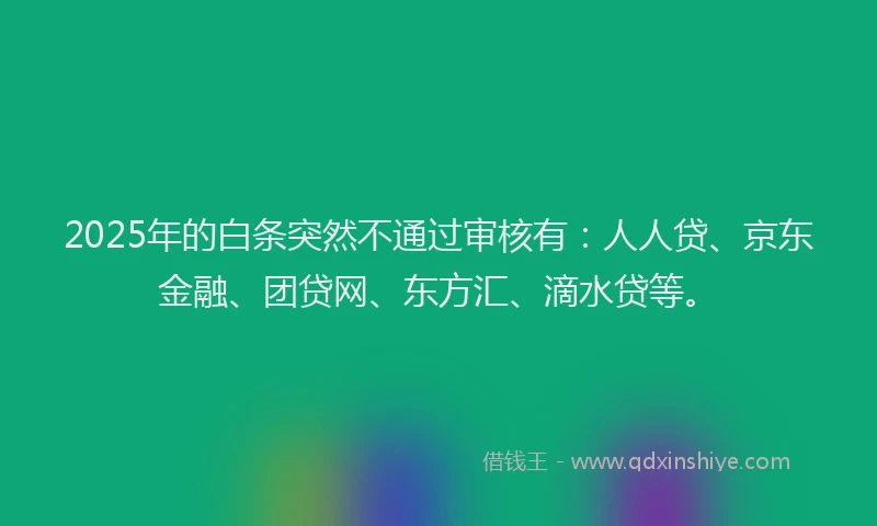 2025年的白条突然不通过审核有：人人贷、京东金融、团贷网、东方汇、滴水贷等。