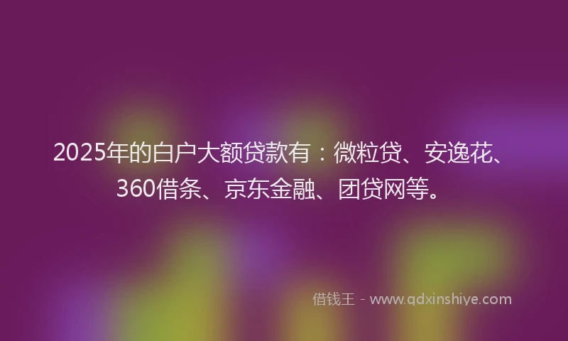 2025年的白户大额贷款有：微粒贷、安逸花、360借条、京东金融、团贷网等。