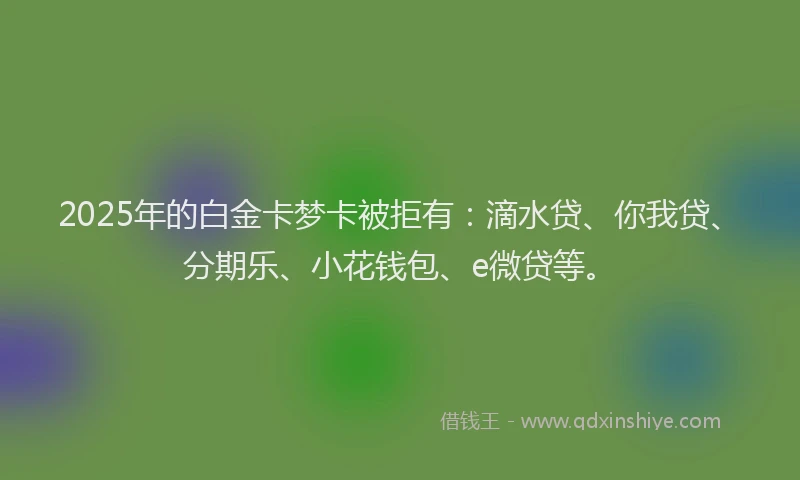 2025年的白金卡梦卡被拒有：滴水贷、你我贷、分期乐、小花钱包、e微贷等。