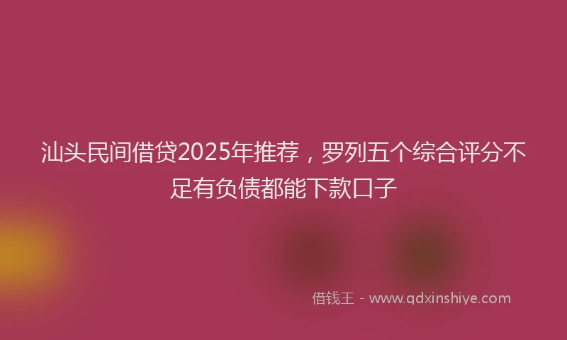 汕头民间借贷2025年推荐，罗列五个综合评分不足有负债都能下款口子