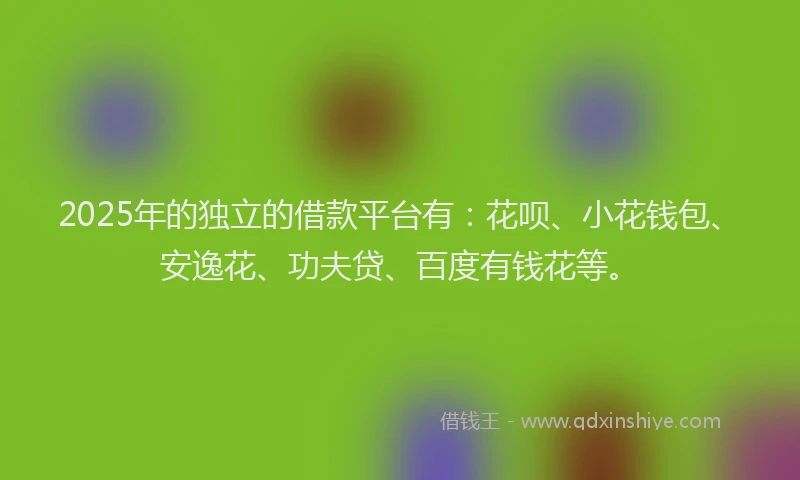 2025年的独立的借款平台有：花呗、小花钱包、安逸花、功夫贷、百度有钱花等。