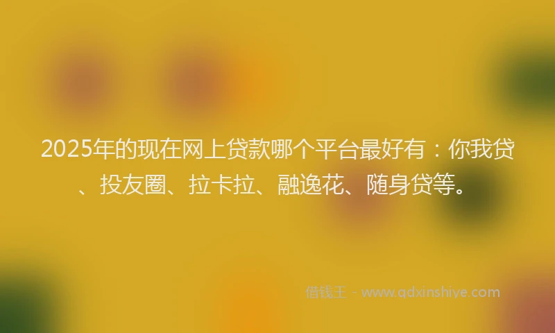 2025年的现在网上贷款哪个平台最好有：你我贷、投友圈、拉卡拉、融逸花、随身贷等。